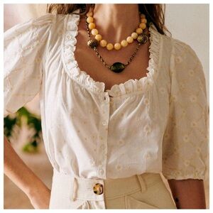 Sezane Cream Blouse with Button Detail